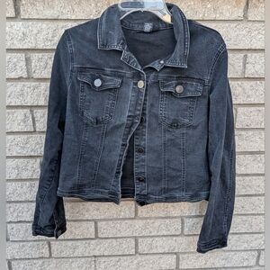 Ashley Stewart Women's Black Jean Denim Jacket Size 12 Stretch Cropped